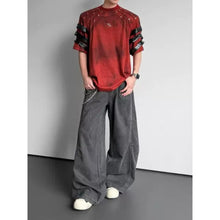 Load image into Gallery viewer, Punk Studded Lace Up Deconstructed Short-sleeve T-shirt