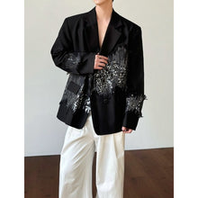 Load image into Gallery viewer, Black Sequin-Paneled Blazer with Shoulder Pads