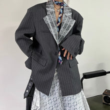 Load image into Gallery viewer, Lace-paneled Collar Striped Casual Suit Jacket
