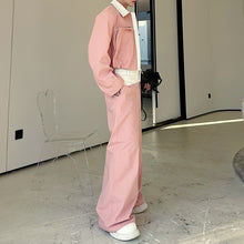 Load image into Gallery viewer, Contrast Color Patchwork Leather Zipper Large Pocket Jacket Casual Wide-leg Pants Two-piece Suit