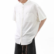 Load image into Gallery viewer, American Black Drape Stand Collar Casual Shirt