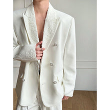 Load image into Gallery viewer, Lace-Paneled Double-Breasted Blazer with Shoulder Pads