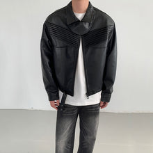 Load image into Gallery viewer, Black Leather Loose-fitting Jacket