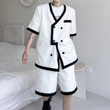 Load image into Gallery viewer, V-Neck Paneled Color Contrasting Blazer Shorts Set