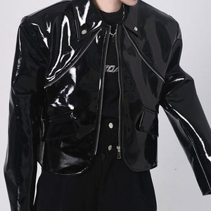 PU Glossy-leather Cropped Jacket