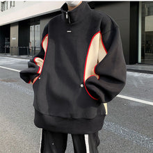 Load image into Gallery viewer, Knitted Patchwork Half-zip Stand Collar Sweatshirt