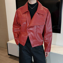 Load image into Gallery viewer, Cropped Slash-collar Leather Jacket