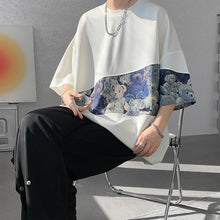 Load image into Gallery viewer, Bear Contrast Patchwork Short-sleeved Shirt