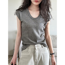 Load image into Gallery viewer, Women's U Neck Flutter Sleeve Knit Drop Shoulder Tee