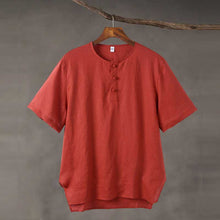 Load image into Gallery viewer, Linen Vintage Round Neck Button Down T-shirt