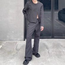 Load image into Gallery viewer, Striped Crew Neck Suit Jacket and Flared Trousers Two-piece Suit