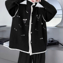 Load image into Gallery viewer, American Stand-up Collar Color-blocked Knit Cardigan