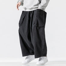 Load image into Gallery viewer, Japanese Retro Loose Large Pocket Denim Wide-leg Pants