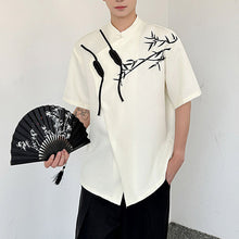 Load image into Gallery viewer, Embroidered Disc Button Stand Collar T-shirt
