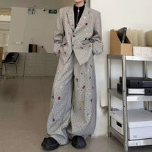 Load image into Gallery viewer, Striped Polka Dot Patch Detail Oversized Blazer Wide-leg Trousers Two-piece Set