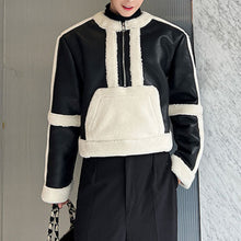 Load image into Gallery viewer, Winter PU Leather Contrast Stitching Short Jacket