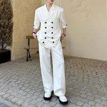 Load image into Gallery viewer, Double-breasted Three-quarter Sleeve Straight-leg Trousers Two-piece Suit