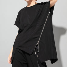 Load image into Gallery viewer, Asymmetric Zip Round Neck Pullover T-shirt
