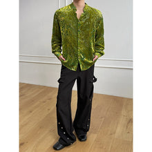 Load image into Gallery viewer, Vintage Floral Printed Velvet Metal Button Long Sleeve Shirt