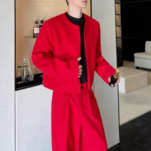 Load image into Gallery viewer, Collarless Short Jacket and Wide-leg Trousers Two-piece Set