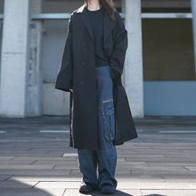 Load image into Gallery viewer, Black Knee-length Trench Coat