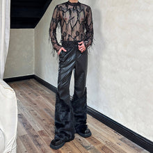 Load image into Gallery viewer, Artificial Fur Patchwork Wide-Leg Leather Pants