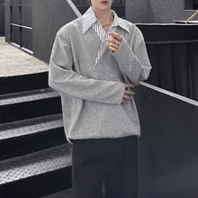 Load image into Gallery viewer, Faux Two-piece V-neck Striped Sweatshirt