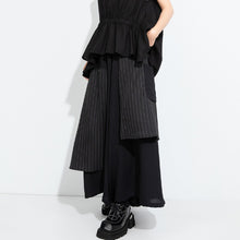 Load image into Gallery viewer, Women's Striped Spliced Elastic-waist faux Two-piece Culottes