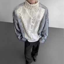 Load image into Gallery viewer, Fur Patchwork Twisted Turtleneck Sweater