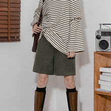 Load image into Gallery viewer, Corduroy Straight-leg Elasticated High-waisted Wide-leg Shorts