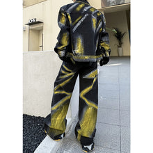 Load image into Gallery viewer, Contrast Color Denim Jacket Casual Wide Leg Trousers Suits
