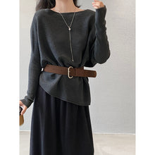 Load image into Gallery viewer, Women's Ribbed Knit Off Shoulder Belted Asymmetrical Hem Sweater