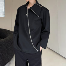 Load image into Gallery viewer, Diagonal Zip Lapel Long Sleeve Sweatshirt