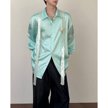 Load image into Gallery viewer, Ribbon Rose Sequined Stage Party Acetic Acid Silky Shirt