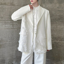 Load image into Gallery viewer, Tassels Floral Padded-shoulder White Blazer