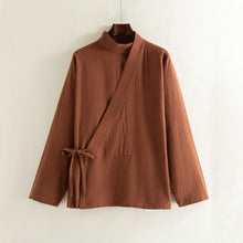 Load image into Gallery viewer, Cotton Textured Cross Collar Wrap Side Tie Loose Cardigan