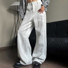 Load image into Gallery viewer, Distressed White Tie-Dye Denim Straight Trousers