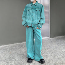 Load image into Gallery viewer, Vintage Washed Distressed Jacket Straight-leg Pants Denim Suit