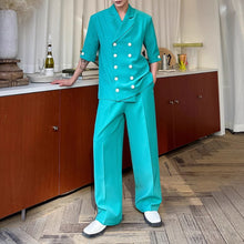 Load image into Gallery viewer, Double-breasted Three-quarter Sleeve Straight-leg Trousers Two-piece Suit