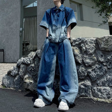 Load image into Gallery viewer, Ombré Denim Short-sleeve Jacket and Jeans Two-piece Set
