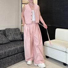 Load image into Gallery viewer, Casual Short Cardigan Vest Wide Leg Trousers Workwear Two-piece Set