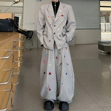 Load image into Gallery viewer, Striped Polka Dot Patch Detail Oversized Blazer Wide-leg Trousers Two-piece Set