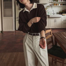 Load image into Gallery viewer, Contrast Color Pullover Loose Lapel Polo Shirt