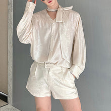 Load image into Gallery viewer, V-neck Ribbon Shirt and Shorts Suit