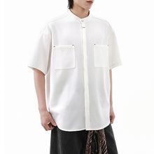 Load image into Gallery viewer, American Black Drape Stand Collar Casual Shirt