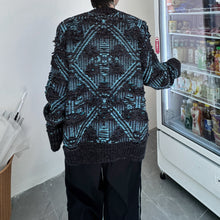 Load image into Gallery viewer, Diamond Jacquard Ripped Tassel Crewneck Sweater