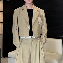 Load image into Gallery viewer, Deconstructed Lace-Up Cropped Blazer Contrast Leather Drawstring Wide-Leg Pants Two-Piece Set