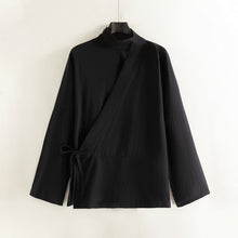 Load image into Gallery viewer, Cotton Textured Cross Collar Wrap Side Tie Loose Cardigan