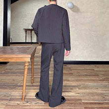 Load image into Gallery viewer, Striped Crew Neck Suit Jacket and Flared Trousers Two-piece Suit