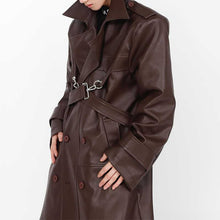 Load image into Gallery viewer, Leather Metal Button Double-layered Coat